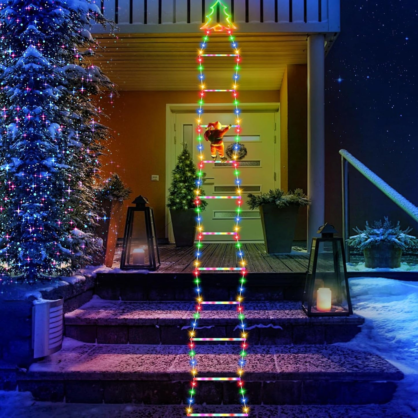 🎄 LED Christmas Decorative Ladder Lights with Santa Claus 🎅✨