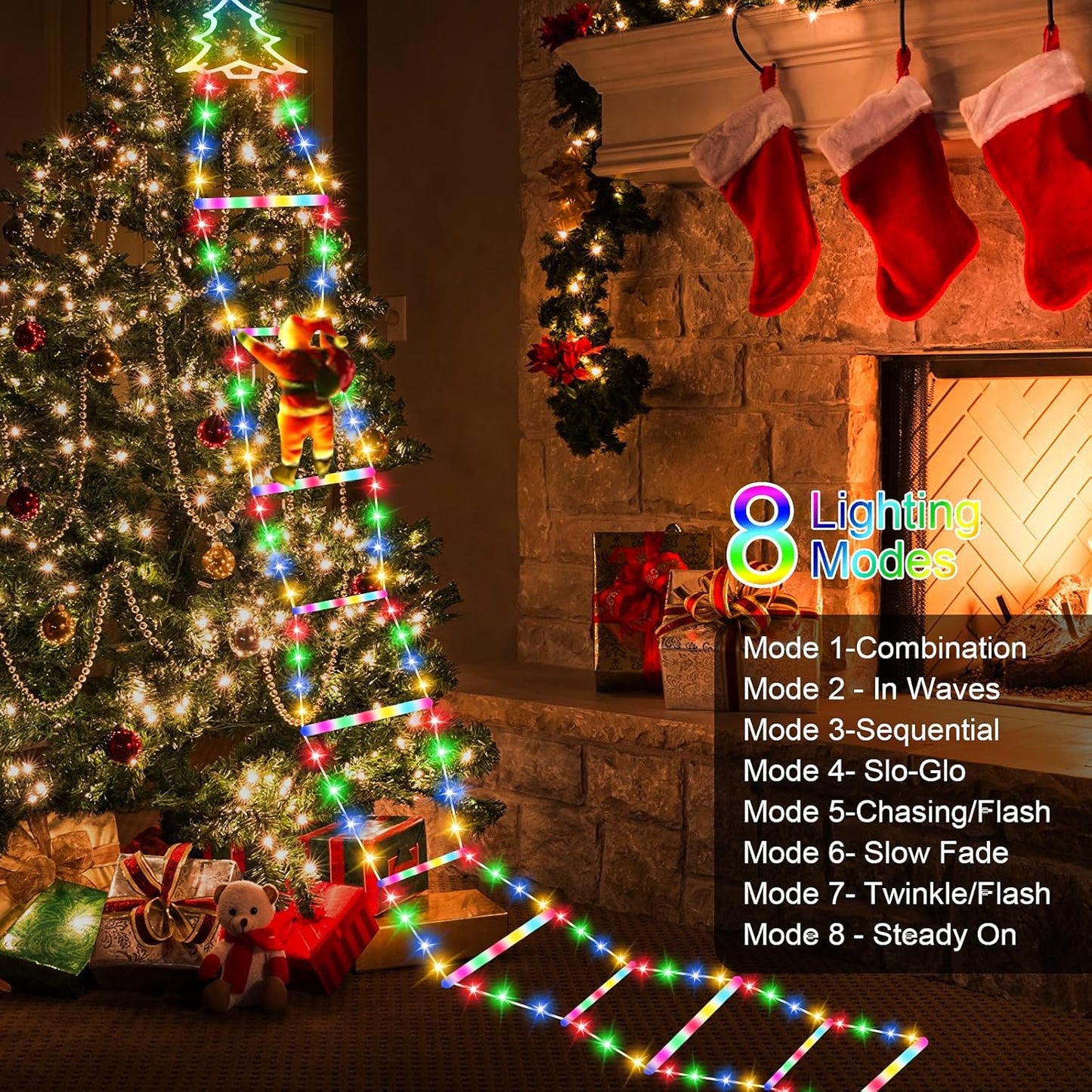 🎄 LED Christmas Decorative Ladder Lights with Santa Claus 🎅✨