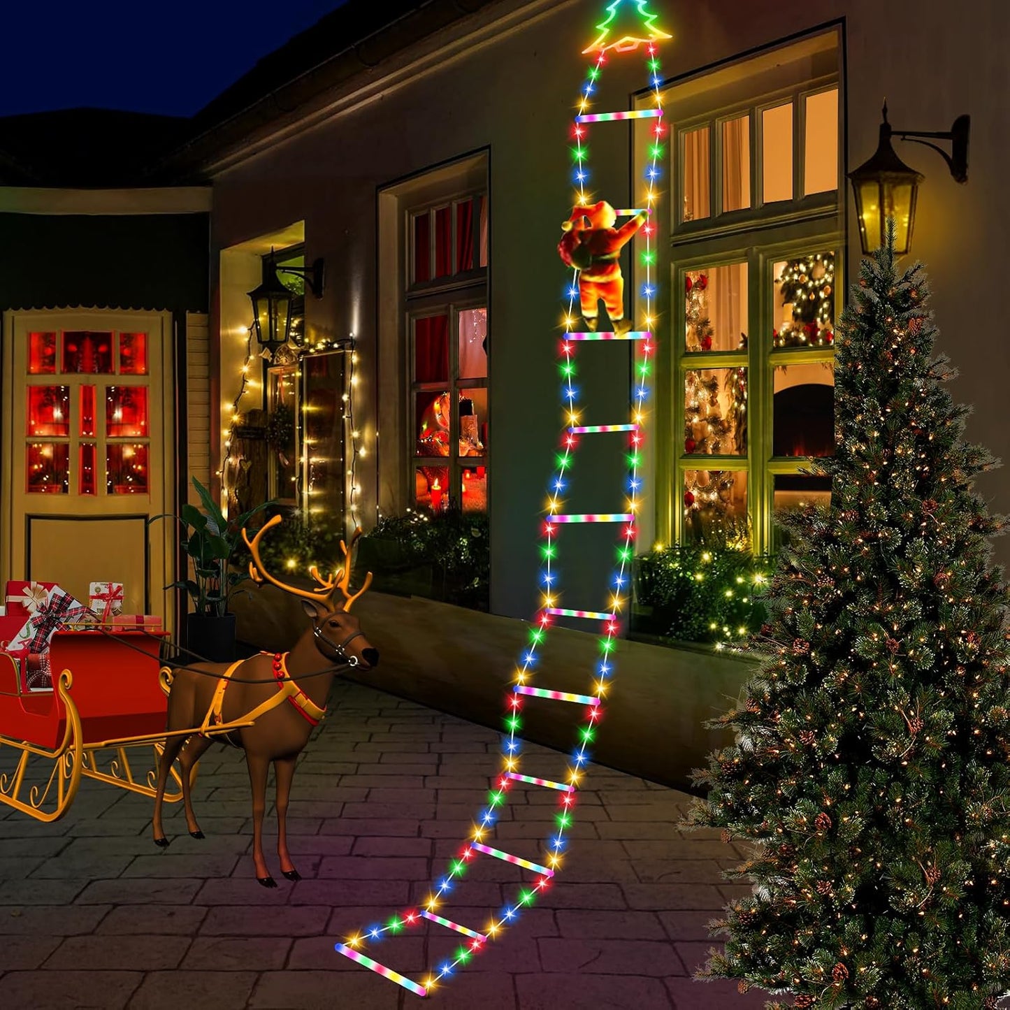 🎄 LED Christmas Decorative Ladder Lights with Santa Claus 🎅✨